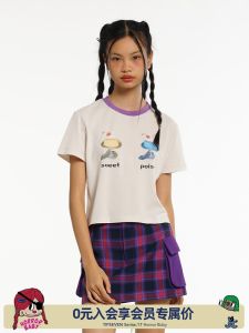 TIPSEVEN Original Design Creative Cherry Jelly Print T-Shirt Short Slimming Summer New Style Casual round Neck Short Sleeve Womens Top