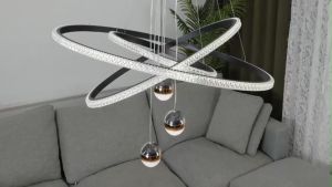 LED Pendant Light Tri Color Dimmable 3 Rings Modern Design Chandelier Northern Europe Star Projection Adjustable Length Hanging Lights for Dining Room Living Room Bedroom Kitchen Office Cafe Cloakroom Decorative Lighting