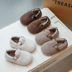 Princess Style Childrens Cotton Shoes Warm Fleece Lined Winter Boots for Girls Baby Bean Bean Shoes Velvet Help Closure