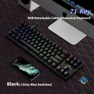 NexusClick K710 71Key Hotswap Mechanical KeyboardRGB Side Light Strip Detachable Type-C CableBlue Switch Wired Gaming Keyboard