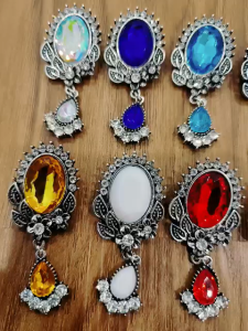 🇲🇾 1LK Palace-Style Antique Silver Brooch 22x55mm | French Vintage Kerongsang with Rhinestone | Elegant Classic Jewelry Pin