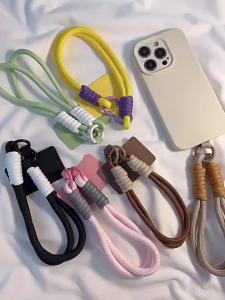 1Pc Braid Mobile Phone Lanyard Fashion Solid Color Anti-loss Short Wrist Band Pendant Hanging Strap Rope W/Spacer