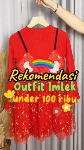 [ HANA ] 3-8 Tahun | Dress Korean Style Gaun Pesta Lebaran Baju Anak Perempuan Dres Idul Fitri Kualitas Import Overall Knit Dres Merah Putih Pesta Anak