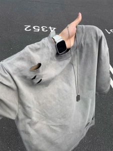 CHENMU | American Vintage Distressed Washed Cotton T-shirt 5/8 Sleeves