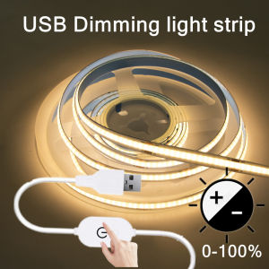 LED COB Light Strip Touch Dimmer Flexible Diode Tape 5V USB Linear Indoor Lighting Lamp Room DIY TV Mirror Backlight Decor