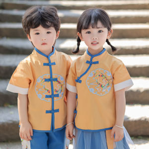 Kindergarten Graduation Costume Boys and Girls Han Chinese Clothing Suits Ancient Costume Primary School Students Chorus Performance Wear Tang Suit Chinese Style