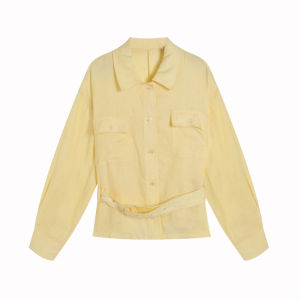 Elegant Linen Shirt Womens French Collar Spring Fashion Casual Commute Style Long Sleeve Thin Pure Color Button Closure