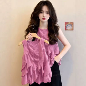 V.C.I | French Style Refined Raspberry Pink Sleeveless Blouse
