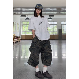 American Style Hot Girl Camouflage Workwear Seven-Foot Pants Women Summer High Waist Eight-Piece Loose Straight Leg Jeans