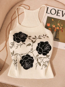 French Elegant Embroidered Knitted Halter Neck Top Women Inner Design Sensation Sweet And Spicy Girl Base Shirt Vest