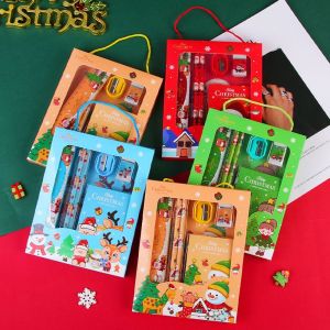 A7187 6Pcs/set Sharpener Christmas Stationery Set Stationery Handheld Study Stationery Set Creative Erasers Childrens Pencils Christmas