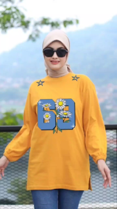 Kaos oversize wanita lengan Kerut cotton combed 24s baju kaos jumbo korean style kekinian Flowers 69
