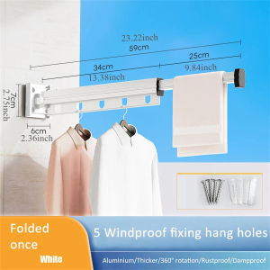 Wall Mounted Drying Rack Folding Clothes Hanger White Aluminum Alloy Retractable Clothes dryer Space Saver Clothesline Rack