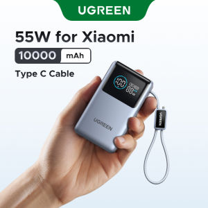 UGREEN Ultra Mini 55W 10000mAh Powerbank 1 USB C 1 USB A with Built-in Type-C Cables Fast Charging Power Bank for Xiaomi 55W iPhone 17 16 15 Pro Max Samsung S25 Ultra 45W