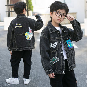 Trendy Boys Spring Autumn Denim Jacket Childrens Clothing Korean Style Middle Big Kids Fashionable Outerwear Coat