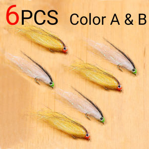 ICERIO 6pcs #8 #10 #12 Wounded EP Silky Fiber Minnow Streamer Fly Ice Dub Baitfish Lures for Trout Bass Pike Salmon