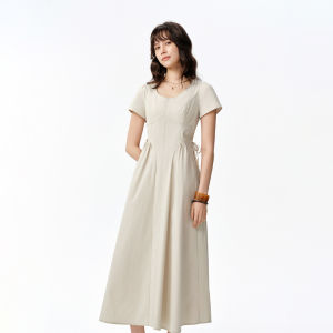 DUSHU | Slimming Subtle Wrinkled Texture Dress