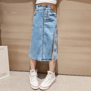 6 8 10 12 14 Years Teen Girls Denim Skirt New Fashion Korean Version Split Long Skirt Children Clothing Birthday Party Present