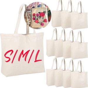 Large Capacity Canvas Shopping Bags Folding Eco-Friendly Cotton Tote Bags Reusable DIY Shoulder Bag Grocery Handbag