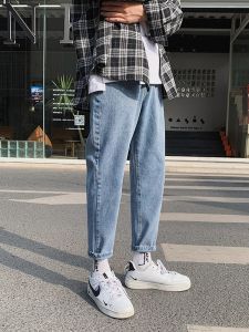 Loose Casual Mens Jeans Spring Summer Trendy Brand Student Fashion Slim Harlan Pants mid Waist Zipper Cotton Straight Leg Jeans