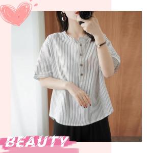 QKKshop 🦉เสื้อผ้าผู้หญิง มาใหม่ไม่ตกเทรน🍅🌻 ลายทางแต่งกระดุมหน้า สีเรียบแต่หรู ดีเทลคุณผู้หญิง 2022 สไตล์สาวเกาหลี🌞