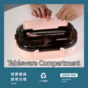304 Stainless Steel 1500ml 4 Compartment Keep Warm Thermal Lunch Box with Spoon & Chopsticks 4 Petak Bekas Makanan Percuma Sudu & Penyepit 4格不锈钢保温饭盒