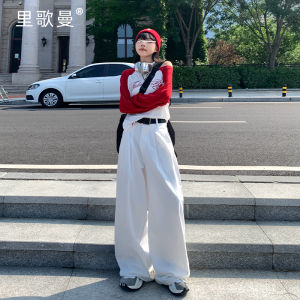 กางเกงยีนส์ทรงหลวมขาบานสีขาวสไตล์อเมริกันสำหรับผู้หญิง กางเกงขายาวทรงตรง กางเกงยีนส์ทรงสลิมฟิตสำหรับฤดูใบไม้ร่วงและฤดูหนาว ทรงไฮวัล