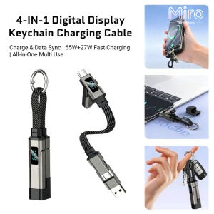 Digital Power Display 4 in 1 Keychain Data Cable65W Fast Charging Cable48V/5A High Power40Gbps High Speed Data TransferFeatures USB A USB C Male/Female & LightningWorks with iPhone Android laptops and more.Smartphone Charger Gadgets