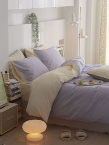 Nordic Luxury Pure Cotton Brushed Four-Piece Bedding Set Simple Double Match Full Cotton Bed Sheet Cover Duvet Cover 1.8m Autumn Winter Bed Canopy Kit