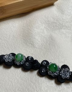 Chinese Style Imitation Jade Buckle Vintage Cheongsam Button Hand Sewing Crystal Beads Decorative Buttons Clothing Long Tail a Pair of Buckles Accessories