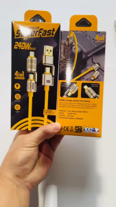 KABEL DATA 4 in 1 240W MAX KABEL SUPER FAST CHARGING C TO C Kabel 4in1 Tipe C USB iOS Lightning USB Bahan Plat Metal Besi Zink Alloy