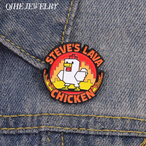 Steves Lava Chicken Pixel Gaming Brooch Enamel Pins Block Sandbox Game Character Brooches Lapel Badge Jewelry Gift for Friends