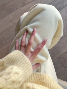 Dralon Milky White Loose Pants Womens Pants Autumn and Winter Loose Fleece-lined Soft Glutinous Rice Pants Mop Soft Glutinous Wind Pants