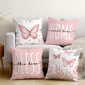 VIKAMA Pink Butterfly 45x45cm Pillow Cover Soft Decorative Cushioncase for Sofa Bedroom Living Room Home Decor
