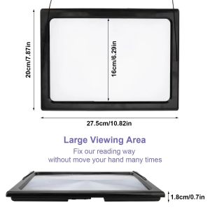 Triple Lens 3X Full Page Reading Magnifier - with 4 LED Lights & Stand for Seniors Reading Jewelry Inspection