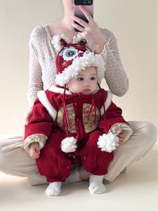 Thickened Winter New Year Outfit Baby Romper Clothes Chinese Style Polyester Fiber Warm Windproof Long Sleeve Baby Overalls