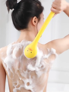 Heabety Cute Duck Long Handle Bath Brush Soft Bristles Shower Scrubber Exfoliation Body Scrub Skin Bath Cleaning Brush