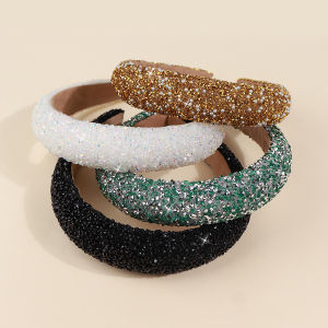 Fashionable Pearl Hairband with Sparkling Crystals for Women Stylish European and American Super Bright Sponge Hair Accessory