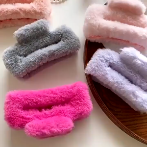 JR-A005 Jepit Rambut Bulu Bulu Jedai Wanita Cantik New Fashion Square Large Plush Fluffy Hair Claw Clips