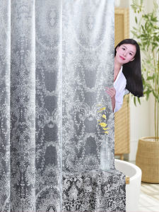Elegant European Style Gradual Lace Bath Curtain Soft Flocking Cloth Thickened Waterproof Mildew Proof Bathroom Dry Wet Separation