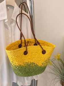 Large Capacity Straw Woven Tote Bag for Women Summer Beach Vacation Single Shoulder Basket Style Casual Youth Bag