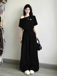 Bộ Đồ Thể Thao Cotton Rộng Rãi Mùa Hè Cho Nữ Bộ Đồ Hai Mảnh Phong Cách Hàn Quốc Thường Ngày Tay Ngắn Thoải Mái Thoáng Khí