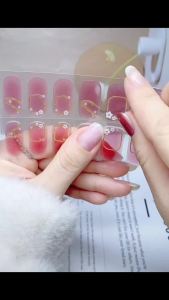 16Tips Sliver Glitter UV Gel Nail Stickers Full Cover Semi Cured Gel Nail Wraps LED Lamp Needed Long-Lasting Nail Polish Patch #