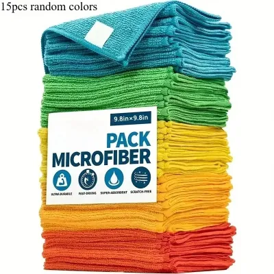 5-15pcs Microfiber Cleaning Cloth Assorted Color Cleaning Rags for Housekeeping ReusableTowels for Car Kitchen Bathroom.
