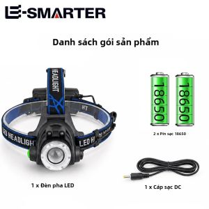 ESMARTER | Đèn Pin Đội Đầu LED Chống Nước Sạc Lại Được Có Chức Năng Zoom Mạnh Mẽ Di Động Dùng Cho Cắm Trại Ngoài Trời Câu Cá