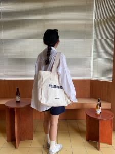 Large Capacity Canvas Tote Bag with Letter Print for Commuting And Fitness Casual Style Shoulder Bag by Lost Chill