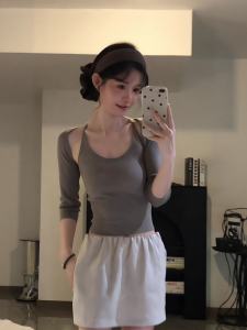 VKSOD | เสื้อคาร์ดิแกนแขนยาวสไตล์เกาหลีสำหรับผู้หญิงในช่วงฤดูร้อน เสื้อกั๊กแขนกุด กระโปรงสั้นทรงเข้ารูป เสื้อผ้าทำงาน ชุดสองชิ้น