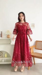 Longdress Niela-84  Bahan Brukat Tile Import Premium Ready SIze M-XL Bonus Tali Di Pinggang