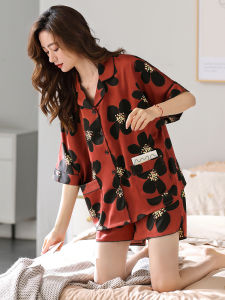 JIALEFEN | Summer Silk Ice Silk Short Sleeve Shorts Plus Size Sleepwear Set