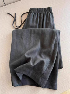 DUOFEIYAN | Gray Linen Wide Leg Pants Adjustable Waist